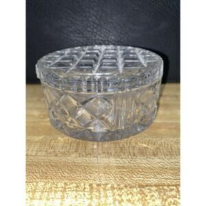 Vanity Powder Jar Trinket Jewel Box w/ Lid Antique Cut Glass Round 4” Diameter